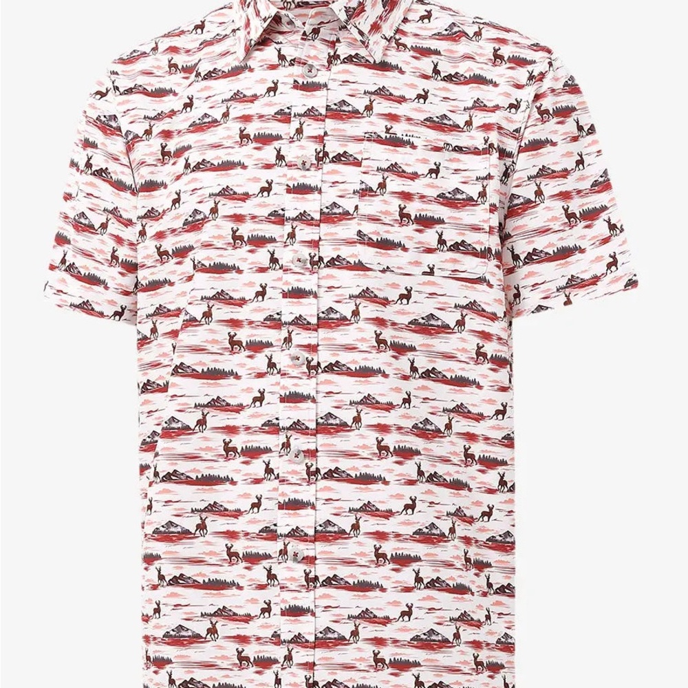 NWT Sunset Elk Mountains - Maelreg Men’s 3XL Short Sleeve Golf Button Up Shirt